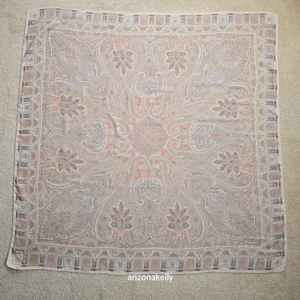 NWOT Altea Wool & Silk Large Square Scarf Muted Grey and Pink Hand-Stitched Hem - Picture 3 of 16